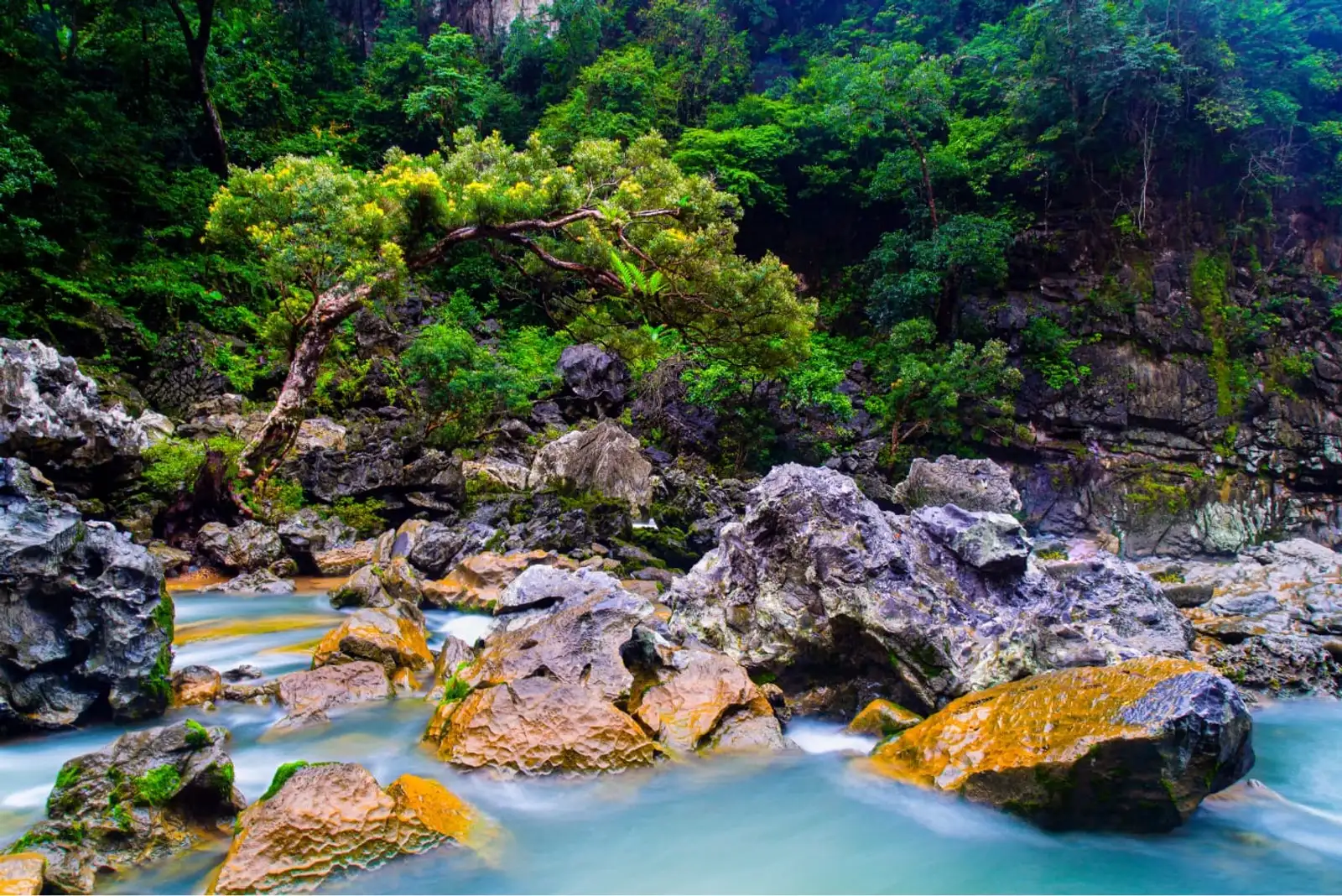 Il fiume sotto le grotte di Hung Thoong, basso nella stagione secca.
